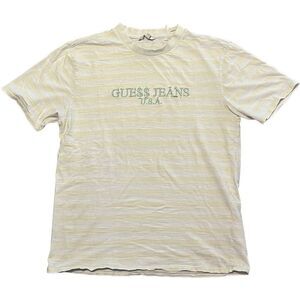 Guess Jeans x ASAP Rocky Striped Yellow Lime Green T-Shirt Size Large